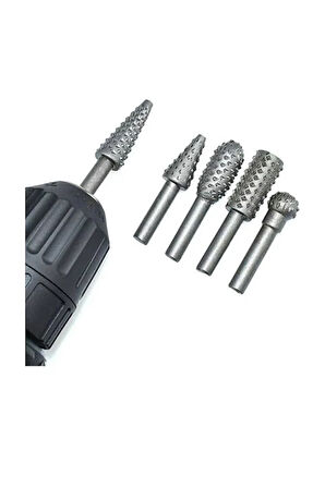 Mini Gravür Makinası Için Ahşap Oyma Törpüleme Delme Eğe Freze Uç Seti Kalıpçı 5 Parça