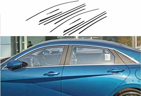 Hyundai Elantra Cam Çıtası Çerçevesi 12 parça Kromu Nikelajı 2021 sonrası