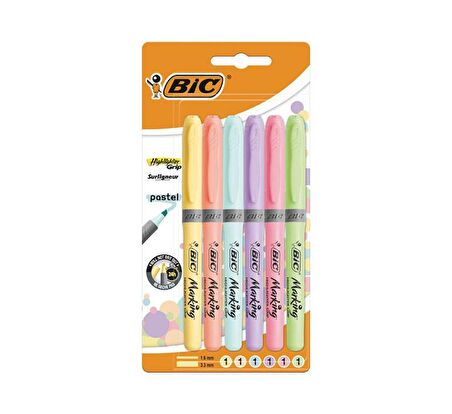 Bic Highlighter Grip Kalem Tipi Pastel Fosforlu Kalem 6 Renk Blister