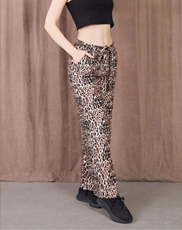 KADIN VİSKON LEOPAR DESENLİ PANTOLON