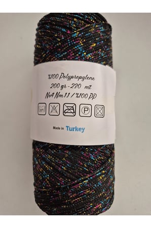 Makrome Polyester ip 200 gram Siyah Karışık Renk Sim