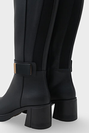 Kadın Kalın Taban Tokalı Topuklu Günlük Çizme Acos Siyah