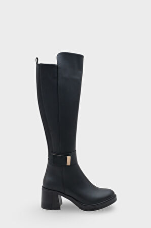 Kadın Kalın Taban Tokalı Topuklu Günlük Çizme Acos Siyah