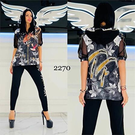 Tf Kaplan Crystal Taşlı Eşofman Takımı - SİYAH