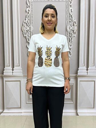 Ananaslı Tshirt - BEYAZ