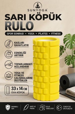 Foam Roller Masaj Rulosu – Yoga, Pilates, Fitness ve Fizyoterapi Için Eva Köpük Masaj Aleti (33X14 Cm)