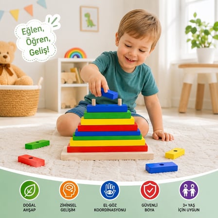 Bakgelal Ahşap Dikdörtgen Sıralama Oyuncağı Montessori Eğitici Renk ve Boyut Eşleştirme 3+ Yaş