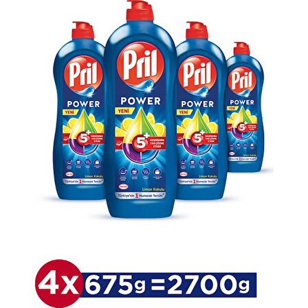 Pril Elde Yıkama Sıvı Bulaşık Deterjanı 4 x 675g Limon 5+ Etki, Kendinden Yağ Çözme Etkisi