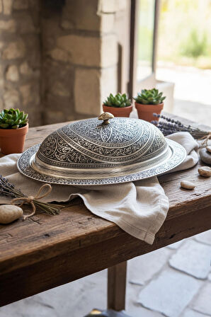  Hünkar Sofrası El Oyması Bakır Servis Tabağı
