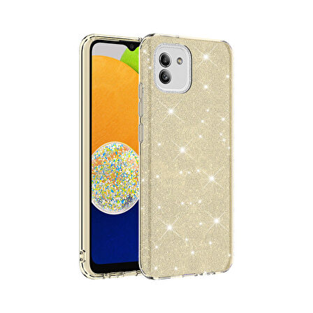 Teleplus Samsung Galaxy A03 Kılıf Shining Simli Silikon Arka Kapak Gold