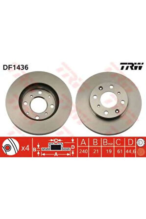 Ön Fren Aynası Havalı Cıvıc Iv V 1.4 1.5 1.6 16V 91/2.01 Rover Mg Zr Zs 01 240X21X4DLXHAVALI 4