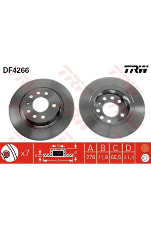 ARKA FREN AYNASI VECTRA C GTS 1.6 16V 02 SIGNUM 03 SAAB 9.3 02 278mmTRW-DF4266 DF4266 569115