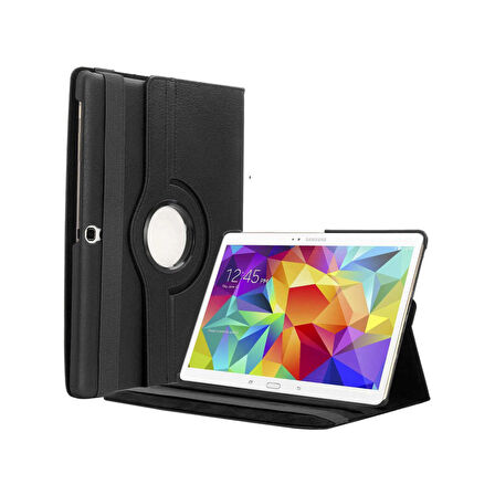 Teleplus Samsung Galaxy Tab 4 10.1 T530 Kılıf Kapaklı Standlı 360 Dönerli Standlı Kapak Dn2 Siyah