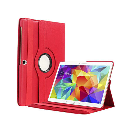 Teleplus Samsung Galaxy Tab 4 10.1 T530 Kılıf Kapaklı Standlı 360 Dönerli Standlı Kapak Dn2 Kırmızı