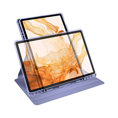 Teleplus Samsung Galaxy Tab S7 Fe T733 Kılıf Termik Dönerli Standlı Arkası Buzlu Kapak