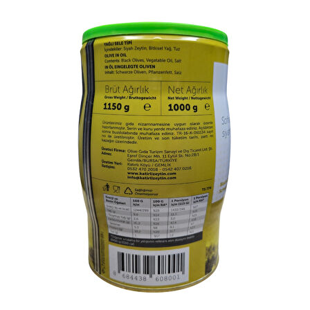 Katırlı Köyü Gemlik Coğrafi İşaretli L Boy Yöresel Katkısız Siyah Zeytin 1 KG