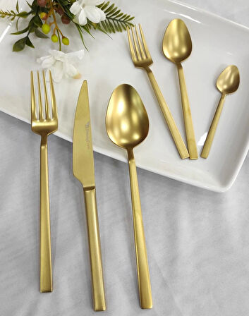 36 Parça Mat Gold Titanyum Çatal Kaşık Seti