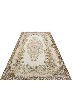 Krem Gerçek El Dokuma Eskitme Halı 170x274