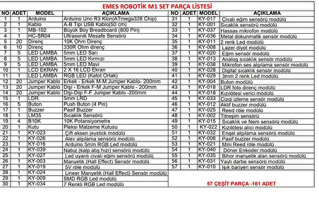 EMES ROBOTİK Arduino Uno R3 161 Parça  Robotik Kodlama Uygulamaları Mega Başlangıç Seti M1