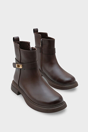 Kadın Tokalı Yandan Fermuarlı Günlük Bot Moley Kahve