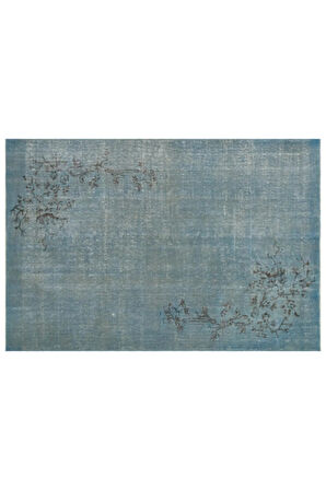 Mavi Özel Vintage El Dokuma Eskitme Halı 175x258