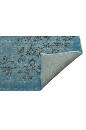 Mavi Özel Vintage El Dokuma Eskitme Halı 175x258