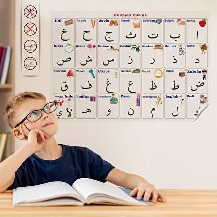 PratikAI 100x150 cm Statik Kağıt Elif-Ba Öğrenme Tahtası - Tekrar Kullanılabilir Eğitim Materyali