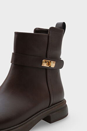 Kadın Tokalı Yandan Fermuarlı Günlük Bot Moley Kahve