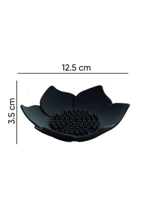 Lotus Desenli Siyah Silikon Sabunluk Su Giderli Şık Sabun ve Sünger Tutacağı Aparatı