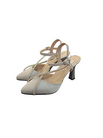 Solmaz Damla Arka Açık Simli Topuklu Ayakkabı