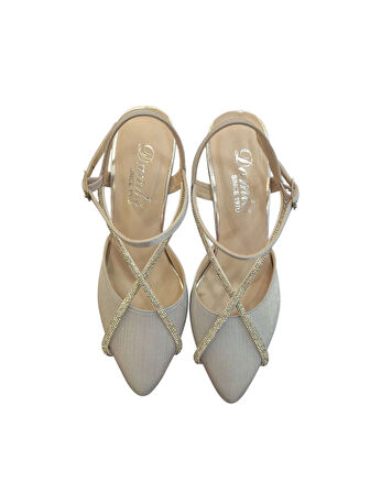 Solmaz Damla Arka Açık Simli Topuklu Ayakkabı