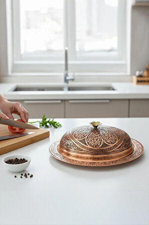 Handygoo Geleneksel Bakır Şölen Tabağı El Oyması Servis Tabağı
