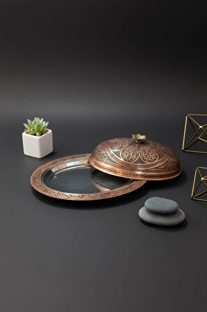 Handygoo Geleneksel Bakır Şölen Tabağı El Oyması Servis Tabağı