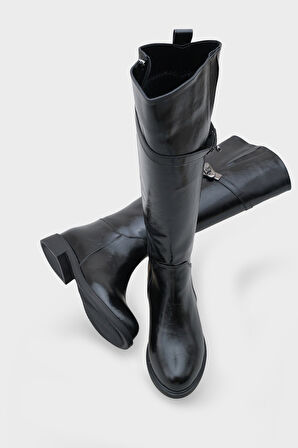 Kadın Tokalı Topuklu Günlük Çizme Fecroya Siyah