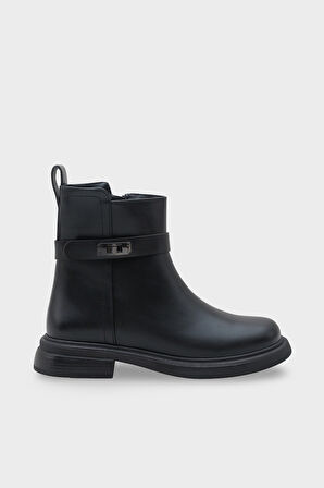 Kadın Tokalı Yandan Fermuarlı Günlük Bot Moley Siyah