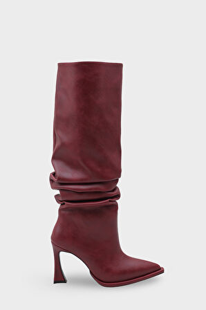 Kadın Sivri Burun Topuklu Günlük Çizme Semore Bordo