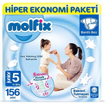 Molfix Bebek Bezi 5 Beden Junior Hiper Ekonomi Paketi 156'lı