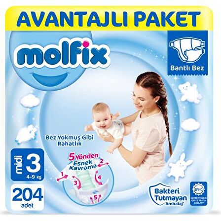 Molfix 3 Numara Midi 204'lü Bel Bantlı Bez