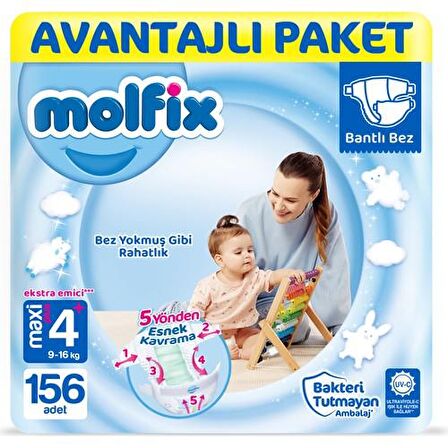 Molfix 4+ Numara Maxi Plus 156'lı Bel Bantlı Bez