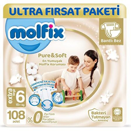 Molfix Pure&Soft 6 Beden E.Large Ultra Fırsat Paketi 108'li