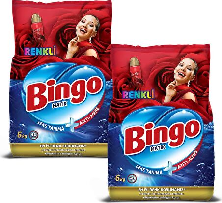 Bingo Matik Toz Çamaşır Deterjanı 6 kg Renkli 2'li