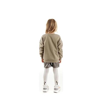 Minnie Lisanslı Kız Çocuk Sweatshirt Deri Şort ve Külotlu Çorap 3'lü Takım 20193