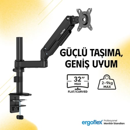 Ergoflex S8 Siyah 17-32inch Amortisörlü 9 kg Monitör Standı 2026 Versiyon