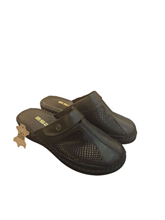 Esem 3523 Siyah Hakiki Deri Kadın Sabo Terlik