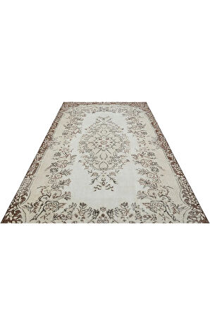 Krem Modern Vintage Eskitme Halı 173x311