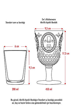 Akrilik Mürdüm 6'lı Kadeh & Su Meşrubat Kahve Yanı Bardağı 450 ml ( Cam Değildir )