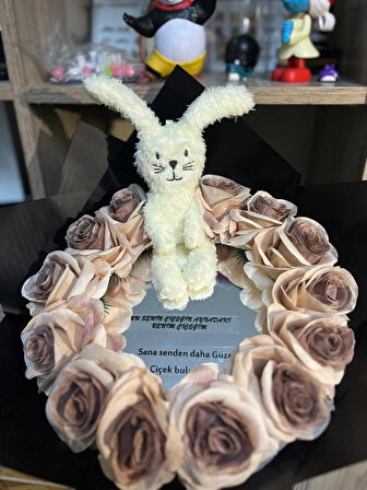 KAYZEN Tavşanlı ayna buketi sana senden daha güzel çiçek bulamadım yazılı özel günler için