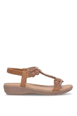 Solly Ewoll 4053 Camel Taşlı Kadın Sandalet