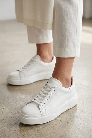 Solmaz Tmmy Beyaz Hakiki Deri Sneaker Ayakkabı