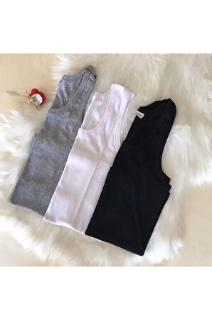 Sporcu - Yüzücü - Sırtı Çapraz Atlet 3'lü Siyah - Beyaz - Gri